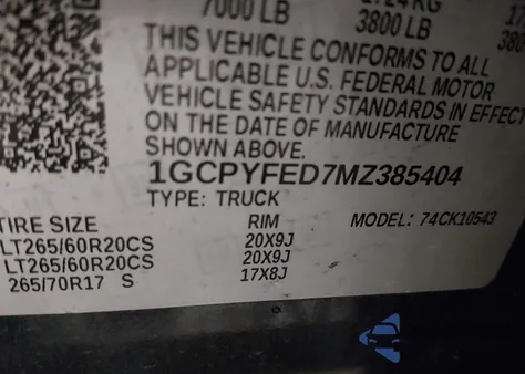 2021 Chevrolet Silverado 1500 4Wd Short Bed Lt Trail Boss z USA, uszkodzony, nr VIN 1GCPYFED7MZ385404